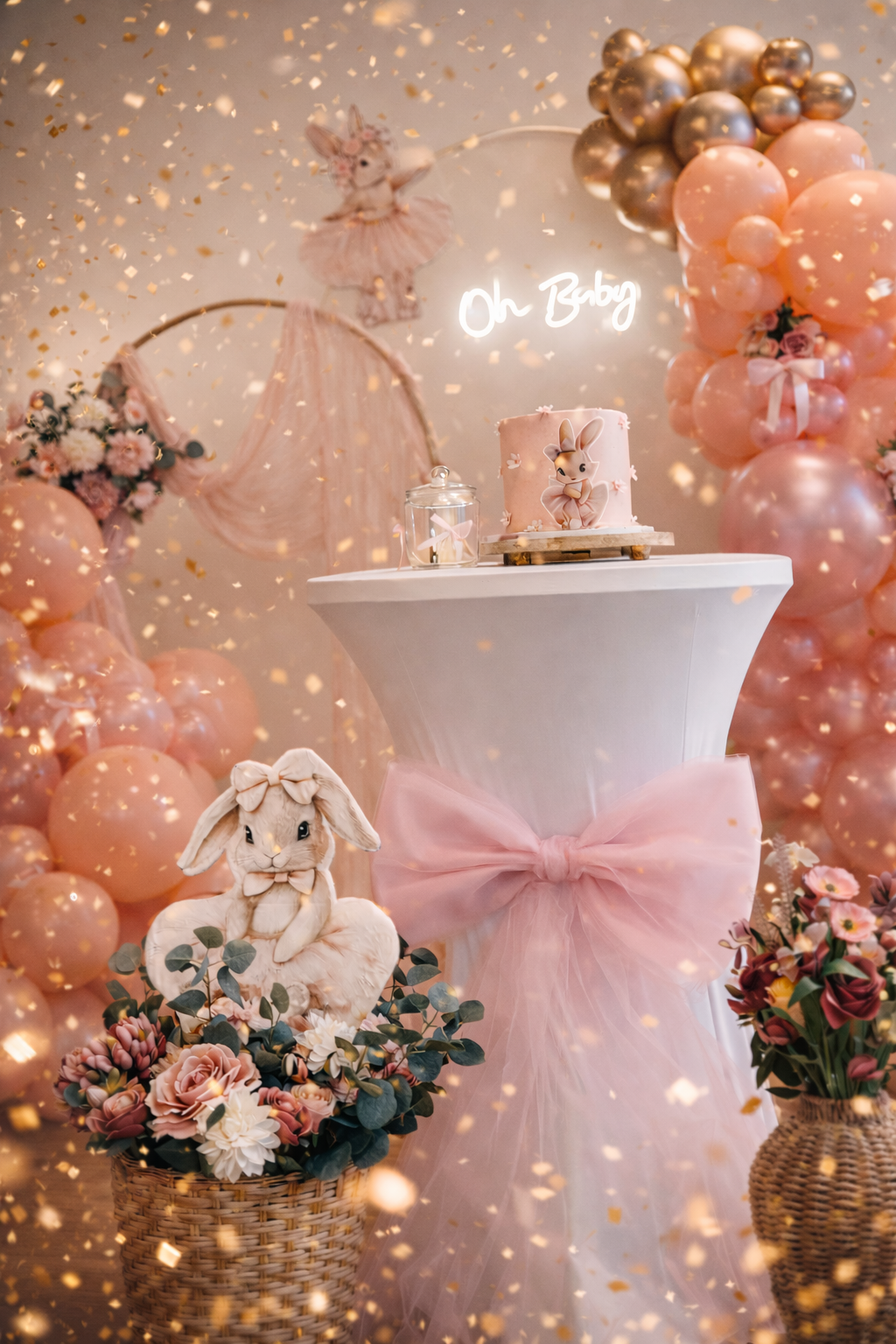 Event Design von The Confetti Atelier — goldener Cake Stand, Lavendel-Ballongirlande und goldenes Konfetti in Steiermark, Österreich